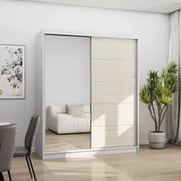 Schwebetürenschrank Kleiderschrank Schrank 160 cm Weiß/Sonoma mit Spiegel Bono 05