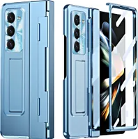 Pouzdro na Samsung Galaxy Z Fold 5 luxusní galvanizované pouzdro se stojánkem, s ochranou displeje a objektivu modré