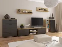 MATKAM Wohnwand Chopin 2, 5-teilig, HDF-Platte 18 mm,  Schubladenschrank, Fernsehschrank, Kommode mit Tür (Artisan Eiche-Schwarz)