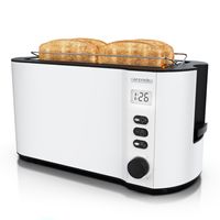 Arendo Langschlitz-Toaster für 4 Scheiben, Doppelwandgehäuse, integrierter Brötchenaufsatz, Bräunungsgrade 1-6, Brotzentrierung, automatische Abschaltung, mit Restzeitanzeige, 1500W, Weiß