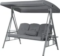 HOME DELUXE - Hollywoodschaukel DESCANSO Grau - 3-Sitzer, B/H/L 115cm x 195cm x 198cm, inkl. Getränkehalter, Sitz- und Rückenkissen I Gartenliege Gartenlounge Schaukelliege