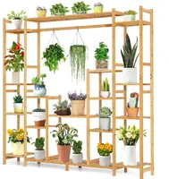 COSTWAY Pflanzenregal Bambus, Standregal mit 9 Ebenen, Raumteiler Blumenregal mit Hängegestell, Treppenregal Stufenregal Pflanzenständer, Bambusregal für Badezimmer Wohnzimmer Garten