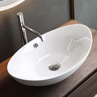Mai & Mai Waschbecken Aufsatzwaschbecken Oval aus Keramik 59x38cm Weiß Waschschale Waschtisch mit Nano-Beschichtung Br818