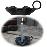 LS-LebenStil Vintage Stabkerzenhalter Schwarz Henkel 11cm Kammerleuchter Kerzenständer Kerzenhalter Kerzenleuchter Handleuchte Spitzkerze Stabkerze