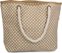 styleBREAKER Strandtasche mit Punkte Muster und Kordelgriffen | großes Hauptfach mit Reißverschluss | inkl. abnehmbarer Kosmetiktasche | Shopper Damen mit Bast-Detail