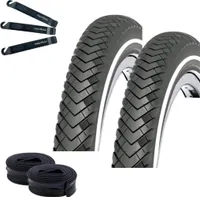 2 x Rexway "Conejo 03" Pannenschutz Fahrradreifen Schwarz mit Reflex 47-622 (28 x 1,75) + 2 passende Schläuche DV inkl. maxxi4you Reifenheber