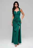 Ombre Maxikleid mit V-Ausschnitt und Drapierung grün L