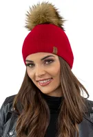 Vivisence damen bommelmütze, warm und gemütlich kopfbedeckung an winter und herbst,  wintermütze mit bommel, warm dick strickmütze, klassisch mütze für frauen, hergestellt in der eu, rot, einheitsgröß