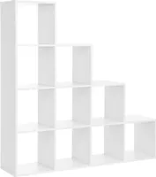 Regál na knihy, schodiskový organizér, 10 otvorených kociek, drevený regál, voľne stojaci regál, 129,5 X 29 X 129,5
