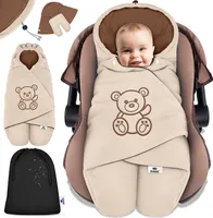 KIDIZ® Baby Einschlagdecke Winter mit Kapuze +Tasche Babyeinschlagdecke Universal für Babyschale, Autositz, z.B. für Maxi-Cosi, Römer für Buggy Babybett Kinderwagen & alle Gurtsysteme 3 & 5-Punkt Gurt