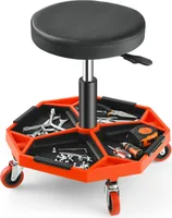 GOPLUS Werkstatthocker 41-56cm höhenverstellbar, Rollhocker mit Werkzeugablage & 4 Universalrädern, Funktioneller Arbeitshocker, 150 kg max. Belastung