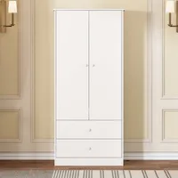 Kleiderschrank mit Stange 2-türiger Kleiderschrank 2 Schubladen Schlafzimmer Wohnzimmer Flurgarderobe Spanplatte Weiß
