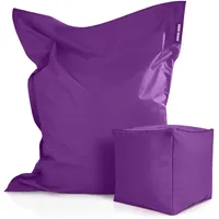 Green Bean XXL Riesensitzsack 140x180cm + Hocker 40x40x40cm mit EPS-Perlen Füllung - 2er Set Sitzsack "Square+Cube" Lila