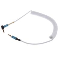 Stereo Audio Klinken Spiral Verlängerungskabel 3,5mm Stecker zu Stecker mit 90 Grad Klingstecker Farbe Weiß
