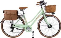 Elektrický bicykel Dolce Vita by Canellini bicykel mestský bicykel žena hliník s košíkom a bočnou taškou - Svetlozelená 46