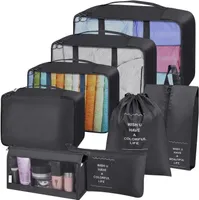 Koffer Organizer Set 8-teilig, Packing Cubes, Wasserdichte Reise Kleidertaschen, Packtaschen für koffer Multifunktionale Gepäck Organizer Set(Schwarz)