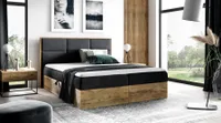 Boxspringbett Schlafzimmerbett BARTEL 160x200cm Stoff Schwarz inkl. Bettkasten
