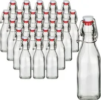 gouveo 24er Set Glasflaschen 250 ml eckig mit Bügelverschluss rot - Kleine Bügelflasche zum Befüllen - Bügelverschlussflasche für Saft, Likör, Öl