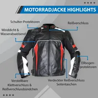 GermanWear 2-teiler Motorradkombi Biker lederkombi aus Rindsleder Schwarz/Rot, Größe:48/S