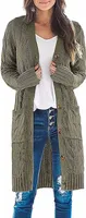ASKSA Damen Langarm Strickjacke Strick Mantel Zopfstrick Sweater mit Knopfleiste und Taschen, Armeegrün, S