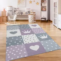 Teppich Kinderzimmer Kinderteppich Kurzflor Rutschfest Herzen Sonne Regenbogen Grösse 80x150 cm