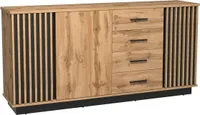 Kommode Lamelo La21 Sideboard 3 Türen 4 Schubladen Wotan Eiche/Schwarz