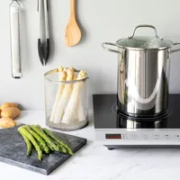 Navaris Spargeltopf Kochtopf Nudeltopf 3,9l - Topf zum Kochen von Spargel oder Spaghetti - aus Edelstahl mit Siebeinsatz - BPA-frei spülmaschinenfest