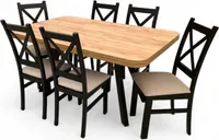 6 Stühle + Zaowal Tisch 100x100 ausziehbar auf 200 cm Eiche Craft + Beige