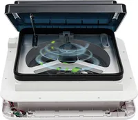 Střešní ventilátor pro karavany, napájení 12V, integrované LED světlo, BÍLÝ