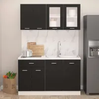 vidaXL 4-dielna kuchynská linka Čierny drevený materiál