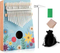 Kalimba Mbira palec prst klavír přenosný 17 kláves masivní dřevo hudební nástroj dárek pro milovníky hudby začátečníky, malované květiny