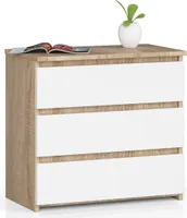 Nachttisch AKORD CL3 Sonoma-Eiche mit 3 Schubladen Front Weiß B60 x H57 x T35 cm