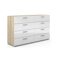 Petra Kommode 8 Schubladen Eiche Struktur Nachbildung und weiss Hochglanz.