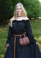 Mittelalter Carmen-Bluse, schwarz aus feiner Baumwolle - Carmenbluse Carmenausschnitt Piratin Größe: L