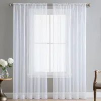 2er Set Sheer Voile Vorhang mit Ösen Transparente Gardine aus Voile Polyester Ösenschal Transparent Wohnzimmer Luftig Dekoschal für Schlafzimmer 140 X 225 cm (B x H), Grommet Top Weiß