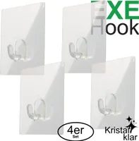 4x EXE Hook Haken selbstklebend handtuchhalter ohne bohren wiederverwendbar Wasserfest bis 4Kg eckig klar