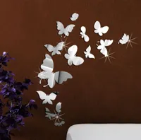 14 Stück DIY Schmetterlinge Wanddekoration Kombination 3D Spiegel Wandaufkleber Wanddeko Wandsticker Haus Dekoration
