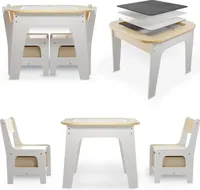 Juskys Kindersitzgruppe Milou - Set mit 2 Stühlen, Tisch & Stauraum - Holz - Natur