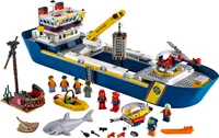 LEGO 60266 City Meeresforschungsschiff Spielzeug-Set fürs Spielen im Wasser mit Schiff, Boot, Hubschrauber, U-Boot und Hai-Figur für Kinder ab 4 Jahre
