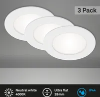 LED vestavné svítidlo BRILONER LEUCHTEN FLAT IN, 7 W, 600 lm, IP44, bílé, plast, sada 3 kusů, Ø 12 cm