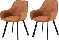 SalesFever Polsterstuhl 2er Set mit Armlehnen | Bezug Microfaser | Gestell Metall schwarz | Rautensteppung im Rückenbereich | B 56,5 x T 63 x H 83 cm | hellbraun