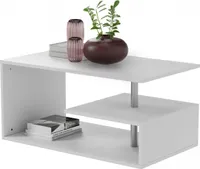 MIADOMODO® Couchtisch - 90x50 cm, mit Stauraum, Modern, Eckig, Asymmetrisch, Leicht, Lang, Niedrig, Weiß - Wohnzimmertisch, Kaffeetisch, Beistelltisch