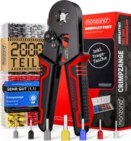 MONZANA® Crimpzange 0,25-10mm² 2000 Aderendhülsen Set elektrische Steckverbinder Aufbewahrungstasche Elektriker Werkzeug Zange Presszange Kabelschuhe