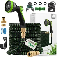 Fepro® Flexibler Gartenschlauch mit 10 Funktion 7,5m Premium, Wasserschlauch flexibel mit 3-Fach Latexkern inkl. Vollmessing Adapter für 1/2' 3/4' Zoll, Tasche, 2-Wege Ventil und Wandhalterung