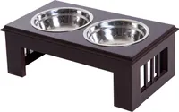 Miska dla psa PawHut z 2 miskami, miska na karmę 0,9 l, podwyższona miska na karmę dla kota, łatwa w utrzymaniu, stal nierdzewna espresso, 44 x 24 x 15 cm