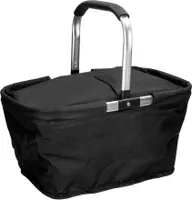 Einkaufskorb Kühlkorb mit Deckel - Thermo Kühltasche Picknickkorb mit Kühlfach - Isoliertasche mit Aluminiumgriff 30 Liter Volumen (schwarz) Schwarz