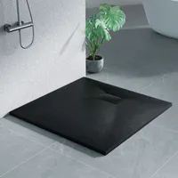 Heilmetz Duschwanne 90x90cm Duschtasse Steinoptik Rutschfeste Extraflach Langlebigem SMC Schwarz Quadratisch Brausetasse