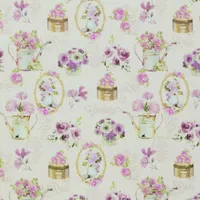 Geschenkpapier Gießkannen mit Blumen 70cm x 2m Rolle rosa / beige