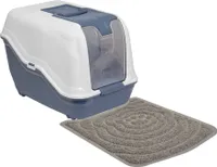 Sparpaket XXL Katzentoilette Haubentoilette NETTA MAXI weiss-blau mit großer Vorlegematte