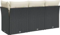 vidaXL Gartensofa mit Kissen 3-Sitzer Schwarz Poly Rattan